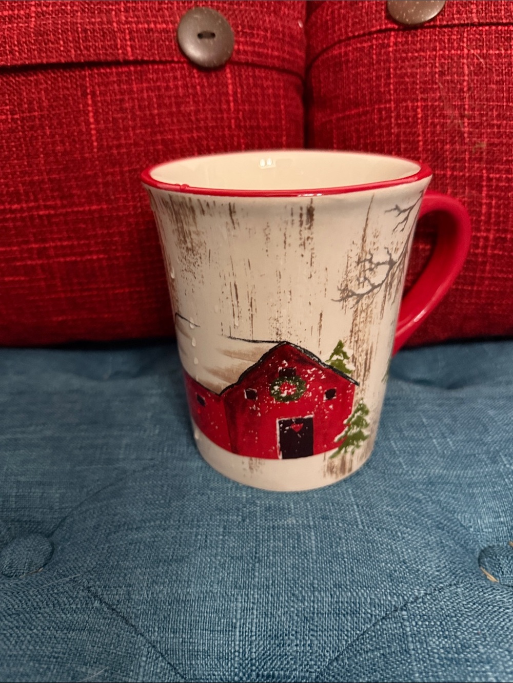 Gift craft  Christmas/Holiday Mug with Red Handle and Rim-20 ounce